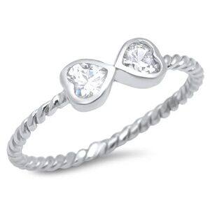 Sterling Silver Two Hearts CZ Ring – Sample Size 8